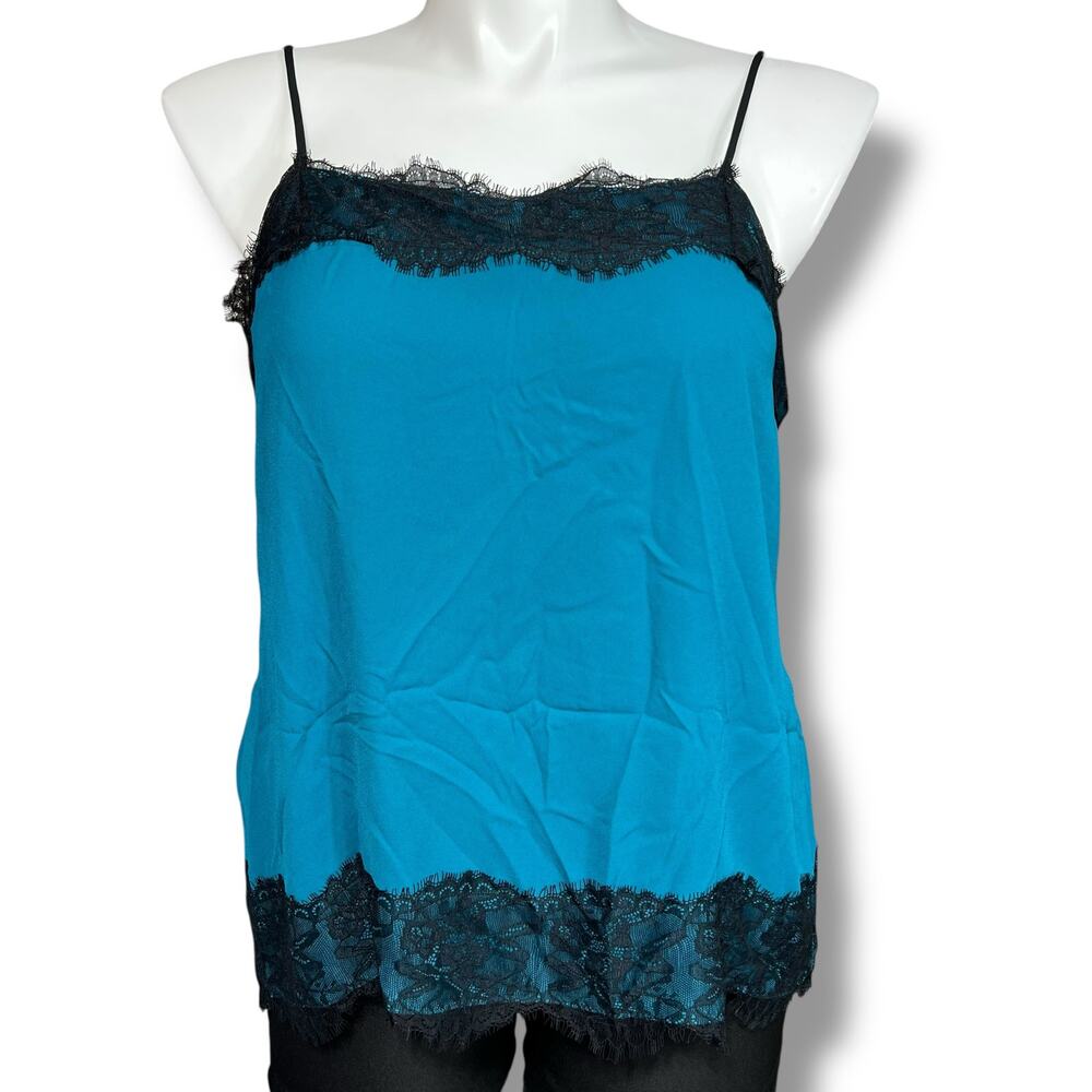 Mossimo Womens Camisole Tank Top Spaghetti Strap Lace Accent Teal Green Black XL